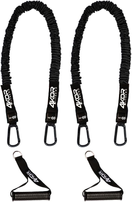 Resistance Cords - Shoulder and Core Resistance Bands - Perfect for Dynamic Warmups and Rehab - Deluxe Pair of 2 Black Cords and 2 Universal Handles - 4KOR Fitness