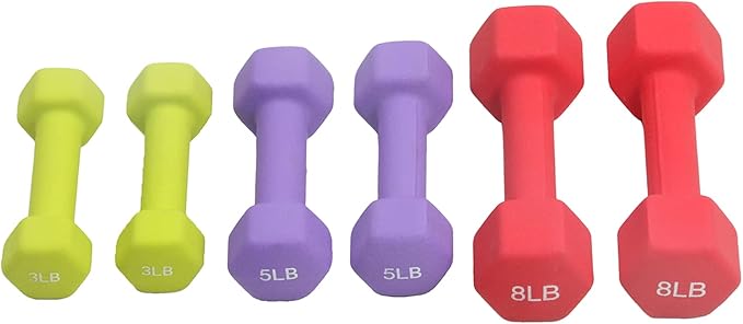 LANGXUN Colored Neoprene Coated Dumbbell Set with Rack 32Lb Set, 3 Lb 5 Lb 8 Lb