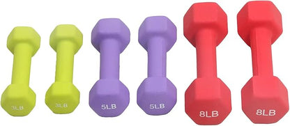 LANGXUN Colored Neoprene Coated Dumbbell Set with Rack 32Lb Set, 3 Lb 5 Lb 8 Lb