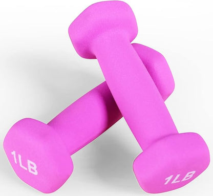 Signature Fitness Neoprene Dumbbell Hand Weights, Anti-Slip, Anti-roll, Hex Shape Colorful, Pair or Set with Stand