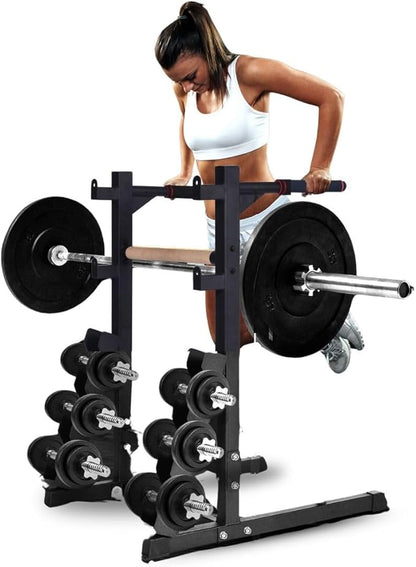 SQUATZ Multifunction Dip Rack Stand - Smart Workout Station With Weight Rack, Can Hold up to 6 Dumbbells, Weatherproof Steel Body Gym with Multiple Strength Training Stations and Grip Positions