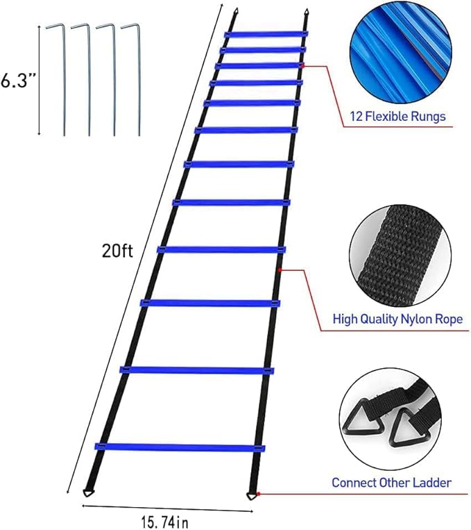 Pro Speed & Agility Training Set—Includes 12 Rung 20ft Adjustable 12 Disc 4 Steel 1 Resistance