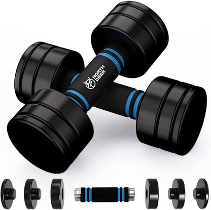 Northdeer Steel Dumbbells Adjustable Black Coated Weight Set with Foam Handles for Home Gym Workout - Strength Trainging for Men, Women (5lbs/10lbs/15lbs/20lbs)