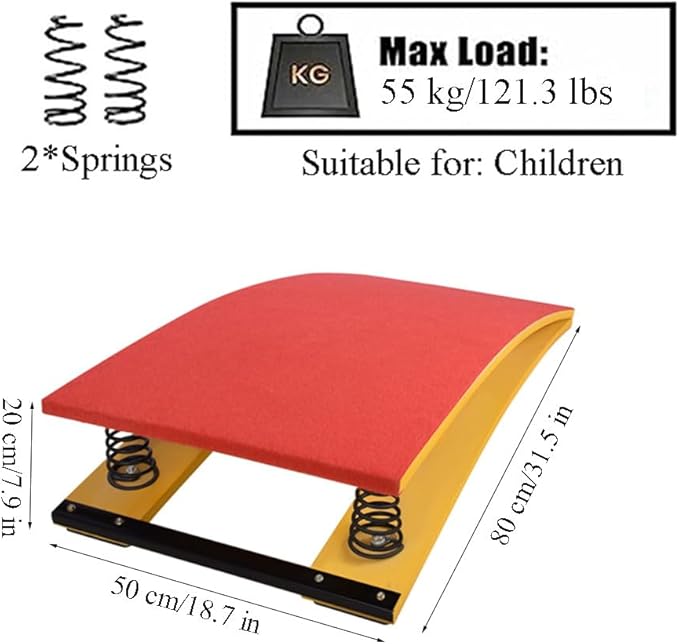 Children's Gymnastics Springboard Pedal, Built-in Thickened Spring, Wooden Board, Takeoff and Somersault Power Board Elastic Board(Size:Two Springs50*80 * 20cm,Color:red)