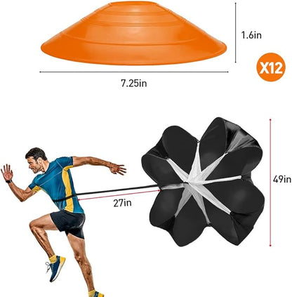 Pro Speed & Agility Training Set—Includes 12 Rung 20ft Adjustable 12 Disc 4 Steel 1 Resistance