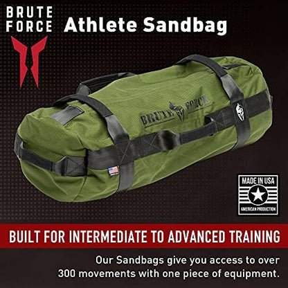 Brute Force Athlete Sandbag, Adjustable, Weighted Heavy Bag, Workout Equipment for Home Gym, Strength Training and Weight Lifting, Sandbags for Working Out, Made in USA, Desert Coyote, 25-75 lbs