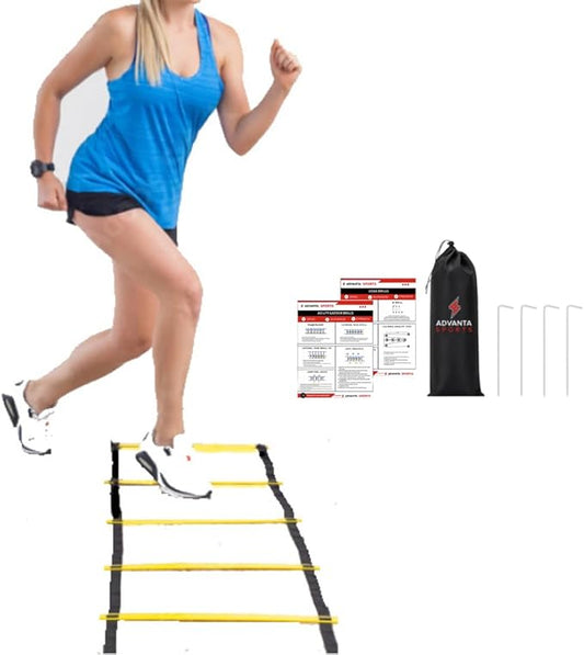 DELUXE EDITION Agility Ladder Training Set - 13 21ft Agility w/13 Disc w/4 Steel