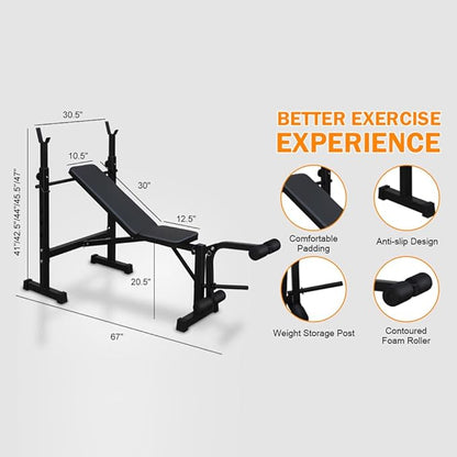 Utility Weight Bench Weight Bench Bench Press Set With Squat Rack And Bench For Home Gym Full-Body Workout 67.72 x 32.68 x 46.46 In Black As shown One size