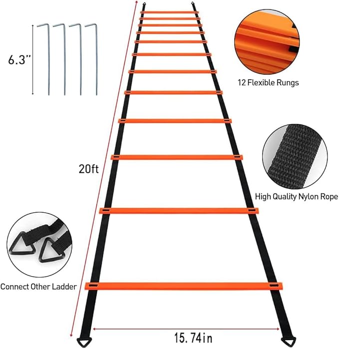 Pro Speed & Agility Training Set—Includes 12 Rung 20ft Adjustable 12 Disc 4 Steel 1 Resistance