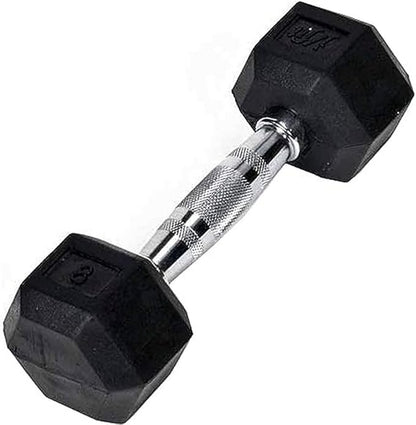 JFIT Rubber Hex Dumbbell - 15 Size, Single and Pair Options, 4-50lbs - Shaped Heads Prevent Rolling and Injury - Ergonomic Hand Weights for Exercise, Therapy, Muscle, Strength and Weight Training