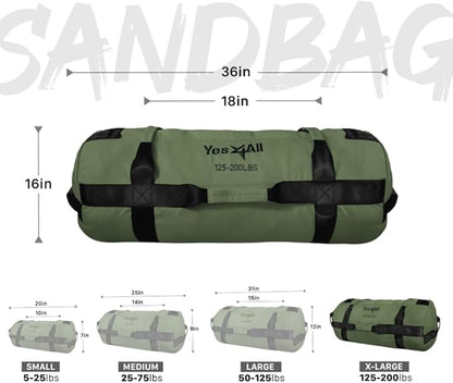 Yes4All Sandbags for Working Out, Adjustable Sand Bags for Weight Training with Handles, Multiple Colors & Sizes 5-200lbs