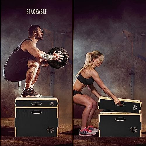 Yes4All Stackable Wood Plyo Box/Plyometric Box, Perfect For Jumping Exercise, Available In 5 Sizes (4", 6", 8", 12", 16")