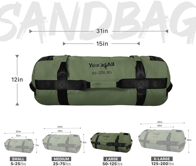 Yes4All Sandbags for Working Out, Adjustable Sand Bags for Weight Training with Handles, Multiple Colors & Sizes 5-200lbs