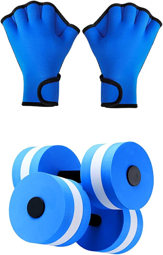 Grestar Sports High-Density EVA-Foam Dumbbell Set and Webbed Gloves, Water Weight, Water Aerobics, Aqua Therapy, Pool Fitness and Water Exercise