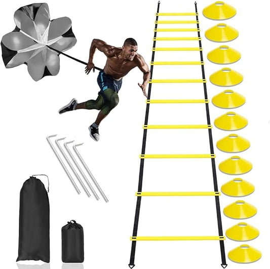 Football Training Equipment 1 Agility 4 Steel Piles,12 Disc Cones,1 Resistance