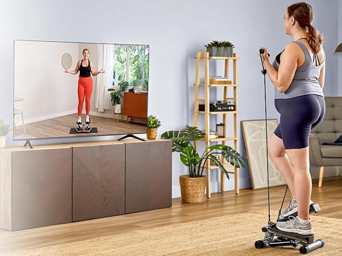 Sunny Health & Fitness Mini Steppers for Exercise at Home, Stair Step Workout Machine with Resistance Bands, Full Body Cardio Equipment, Optional Smart Stepper with SunnyFit App Connection