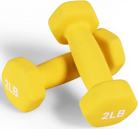 Signature Fitness Neoprene Dumbbell Hand Weights, Anti-Slip, Anti-roll, Hex Shape Colorful, Pair or Set with Stand