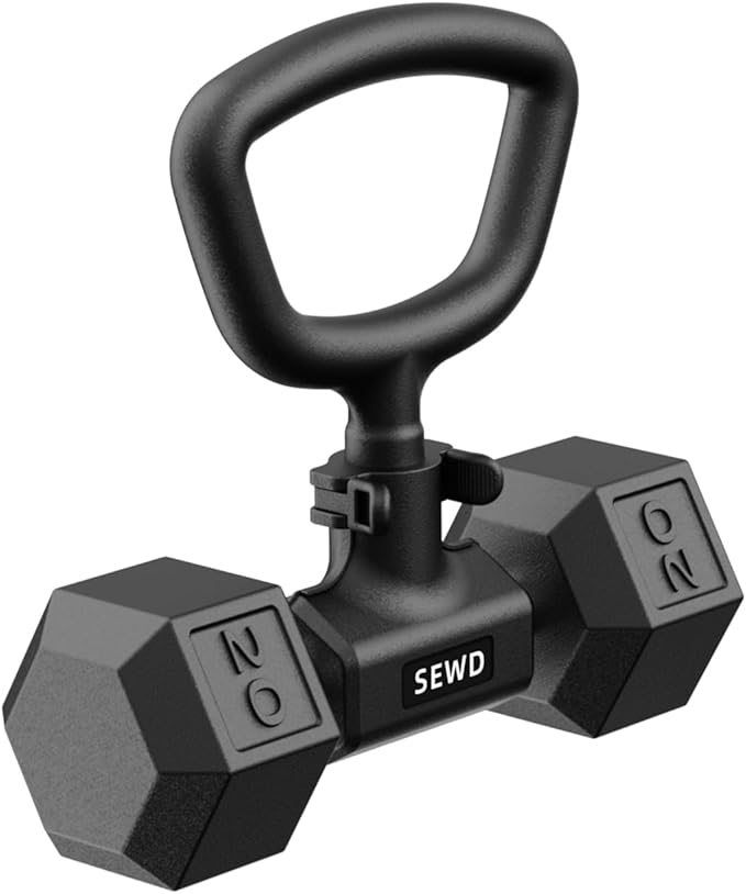 Dumbbell Kettlebell Converter by SEWD – Convert Dumbbells into Kettlebell for Home Gym Fitness – Adjustable Weights & Up to 220LB Capacity Kettlebell Handle for Weight Lifting, 90-Degree Rotating Handle.