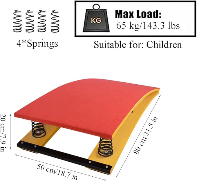 Children's Gymnastics Springboard Pedal, Built-in Thickened Spring, Wooden Board, Takeoff and Somersault Power Board Elastic Board(Size:Four Springs50*80 * 20cm,Color:red)