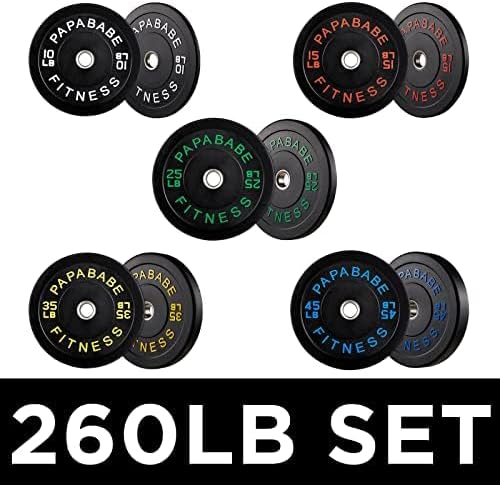 Papababe Bumper Plates, 2 Inch Olympic Weight Plates with Steel Hub Rubber Weights Plates for Weightlifting and Strength Training, Single, Pair & Set