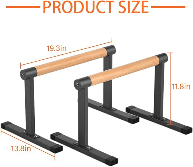 Wooden Parallel Bar and Dip Bar with Thick Beech Handles, Push-up Bar, Rock-Free Fitness Equipment for Handstand, L-Sit, Gymnastics, Strength Training Home Gym,500lbs