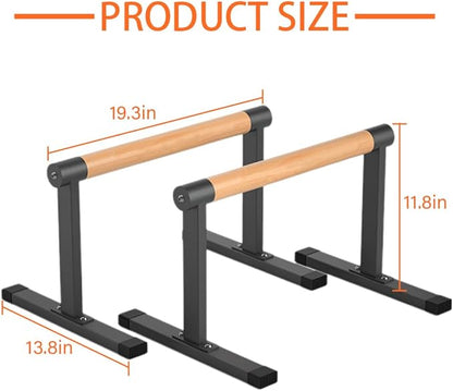 Wooden Parallel Bar and Dip Bar with Thick Beech Handles, Push-up Bar, Rock-Free Fitness Equipment for Handstand, L-Sit, Gymnastics, Strength Training Home Gym,500lbs