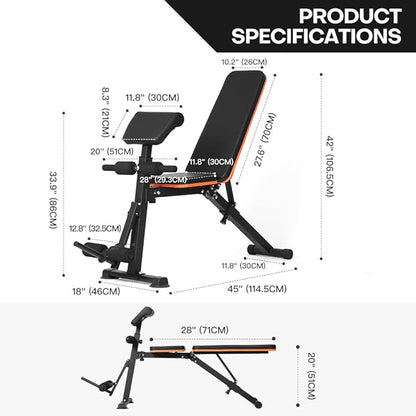 Panana Multi-Functional Gym Bench Adjustable Weight Bench Workout Bench Exercise Strength Versatile Training Fitness Equipment Roman Chair for Hyper Back Extension Home Gym