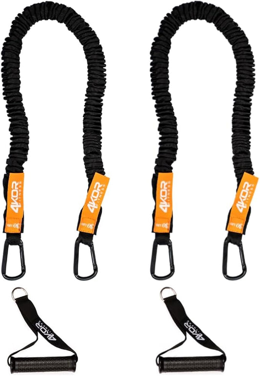 Resistance Cords - Shoulder and Core Resistance Bands - Perfect for Dynamic Warmups and Rehab - Deluxe Pair of 2 Black Cords and 2 Universal Handles - 4KOR Fitness