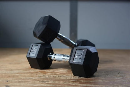 THUNDERBAY Rubber Coated Cast Iron Hex Dumbbell Weights(in Pairs or Singles)