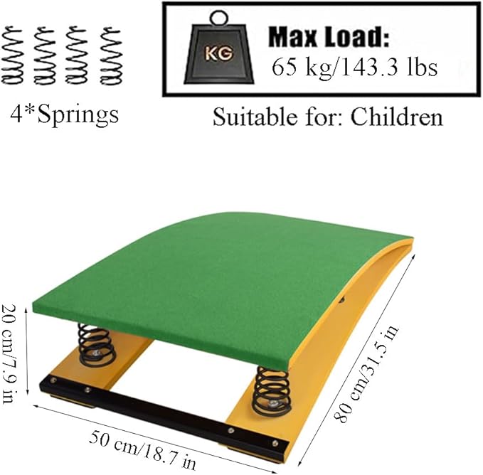 Children's Gymnastics Springboard Pedal, Built-in Thickened Spring, Wooden Board, Takeoff and Somersault Power Board Elastic Board(Size:Four Springs50*80 * 20cm,Color:Green)