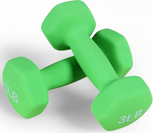 Signature Fitness Neoprene Dumbbell Hand Weights, Anti-Slip, Anti-roll, Hex Shape Colorful, Pair or Set with Stand