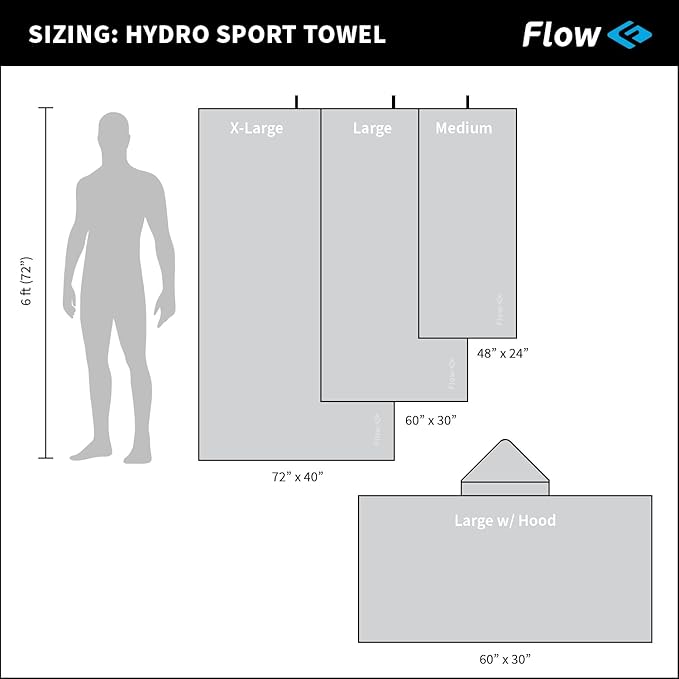 Flow Hydro Sport Towel - Microfiber Quick Dry Swimming Towels for Swim, Pool, Triathlon, and Other Water Sports in Medium, Large, Extra Large, and Hooded Sizes (Blue, X-Large (72" x 40"))