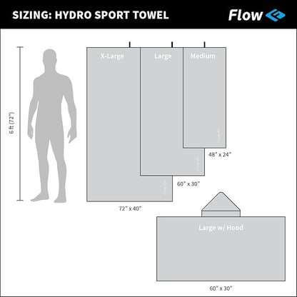 Flow Hydro Sport Towel - Microfiber Quick Dry Swimming Towels for Swim, Pool, Triathlon, and Other Water Sports in Medium, Large, Extra Large, and Hooded Sizes (Blue, X-Large (72" x 40"))