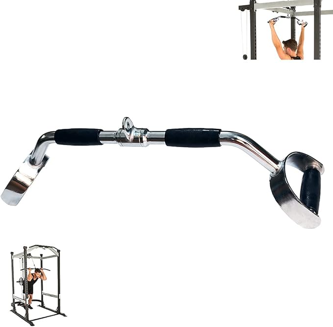 Press Down Bar Cable Attachment LAT Pull Down Bar Pull Down Machine Attachments V-shaped Bars with Rubber Handgrips & Revolving Hanger