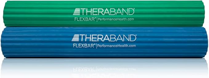 THERABAND FlexBar, Tennis Elbow Therapy Bar, Relieve Tendonitis Pain And Improve Grip Strength, Resistance Bar For Golfers Elbow And Tendinitis, Medium-Heavy, 2- Pack, GREEN/BLUE