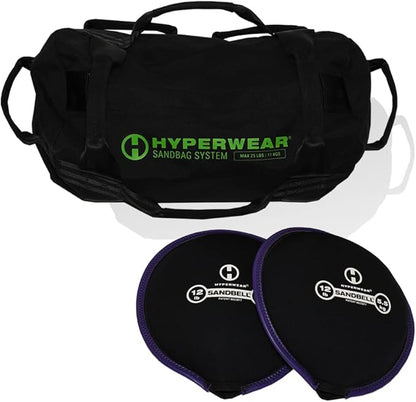 HYPERWEAR Adjustable Sandbag System - Heavy-Duty Workout Sandbags with Handles and Pre-Filled SandBells (25lb, 40lb, 80lb, 160lb)