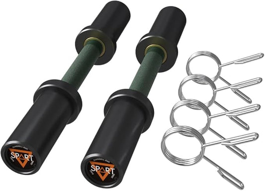 16" Olympic Dumbbell Handles, Pair of Loadable Dumbbell Bar Set for 2 Inch Olympic Weight Plates, Heavy Duty Dumbbell Bar for Home Gym Workout Strength Training, 2 Pair of Spring Collars Included