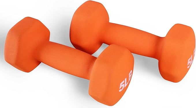 Signature Fitness Neoprene Dumbbell Hand Weights, Anti-Slip, Anti-roll, Hex Shape Colorful, Pair or Set with Stand