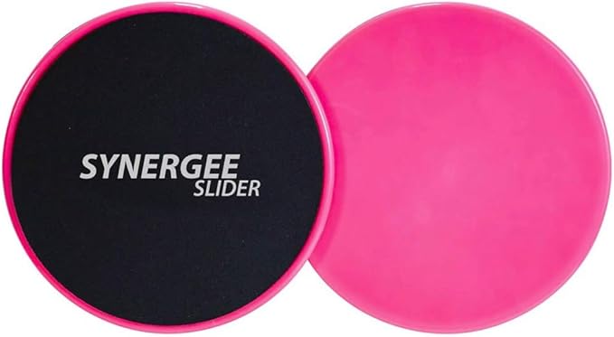 Synergee Core Sliders. Dual Sided Use on Carpet or Hardwood Floors. Abdominal Exercise Equipment