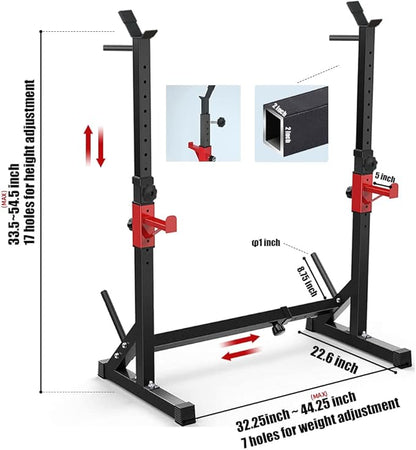 BESTHLS Adjustable Squat Rack Stand with Barbell Rack, Weight Plate Holder, J Hooks,Dip Bar Station for Bench Press Strength Training Max Load 550LBS Suitable for Gym and Home Fitness