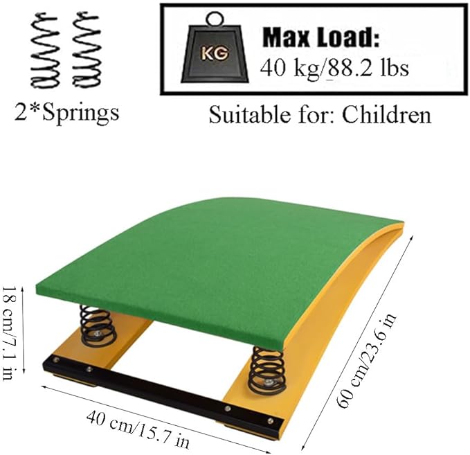 Children's Gymnastics Springboard Pedal, Built-in Thickened Spring, Wooden Board, Takeoff and Somersault Power Board Elastic Board(Size:Two Springs40*60 * 18cm,Color:Green)