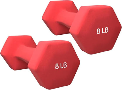 Neoprene Coated Dumbbell Hand Weight Pairs – Versatile Dumbbell Set for Exercise & Fitness, Home Gym Equipment – Non-Slip, Color-Coded Hex Shaped Free Weights for Men and Women, 2LB, 4LB, 6LB, 8LB Pounds