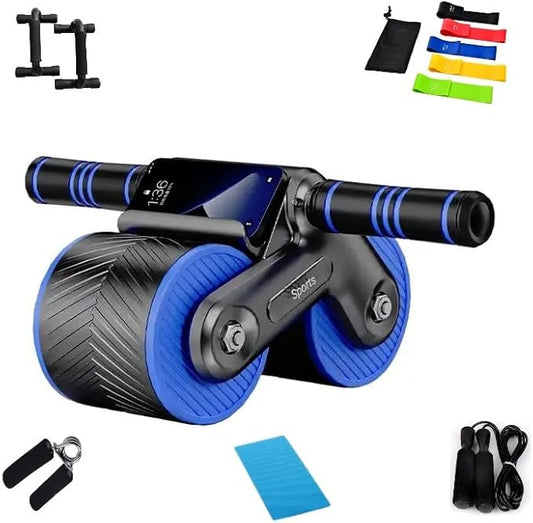 SPROS-Kit Abs Roller Wheels Automatic Rebound, Home Gym Workout Equipment with Knee Pad, Push up Bars, Elastic Bands, Jump Rope and Hand Grip, Abs Roller User Manual- Accessories for Men and Women