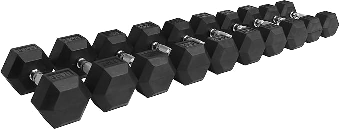 Signature Fitness Premium Rubber Coated Hex Dumbbell Weight Set, Multiple Packages