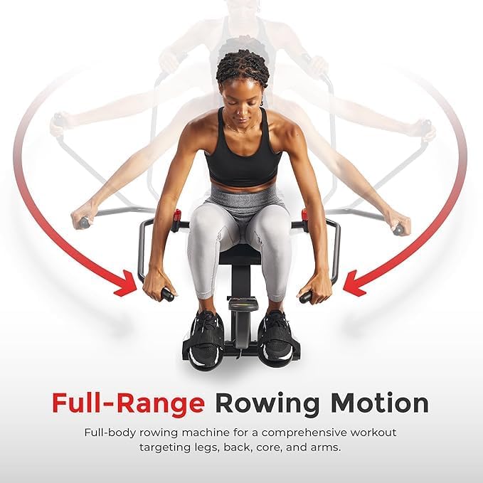 Sunny Health & Fitness Smart Compact Full Motion Rowing Machine, Full-Body Workout, Low-Impact, Extra-Long Rail, 350 LB Weight Capacity and Optional SunnyFit® App Enhanced Connectivity