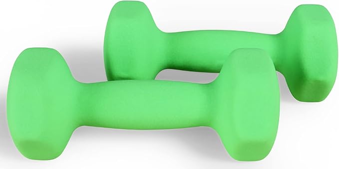 Signature Fitness Neoprene Dumbbell Hand Weights, Anti-Slip, Anti-roll, Hex Shape Colorful, Pair or Set with Stand