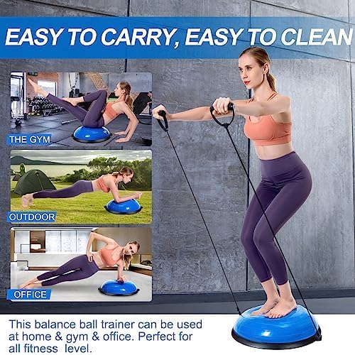 Half Balance Ball Trainer, Balance Beam for Core Exercise Equipment, Core Strength and Fitness, Includes Resistance Bands and Pump, Ideal for Home Gym Workout