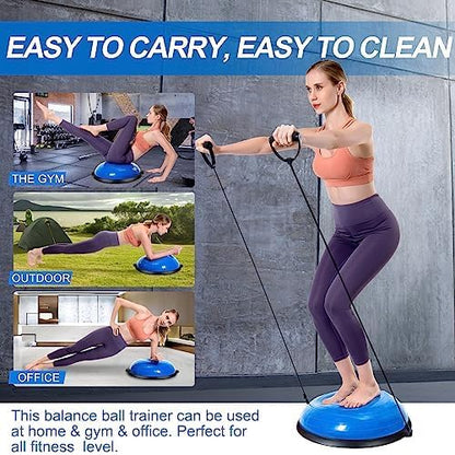 Half Balance Ball Trainer, Balance Beam for Core Exercise Equipment, Core Strength and Fitness, Includes Resistance Bands and Pump, Ideal for Home Gym Workout