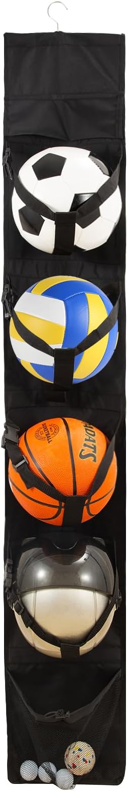 Hanging Organizer,Sports Equipment Storage,The Door Hanging Sports Equipment and Ball Storage,Ball Holder,Sports Equipment Organizer for Hold Soccer,Basketball, Football,Volleyball and Swimming Gear