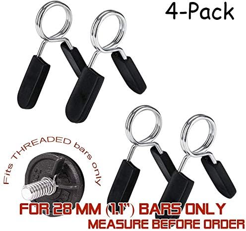 4pcs Spring Clip Collars, 28 mm (1.1 inches) Barbell Clamps for Weight Bar Dumbbells Gym Fitness Training Weight Lifting Equipment